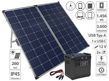 Camping Solaranlage: revolt Powerstation & Solar-Generator mit 240-Watt-Solarpanel, 1.456 Wh