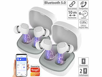 Kopfhörer Bluetooth: auvisio In-Ear-Stereo-Headset, BT 5, Ladebox, 18 Std. Spielzeit, App, 2er-Set