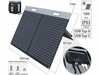 Solarpanel klappbar: revolt Faltbares Solarpanel, 2 monokristalline Zellen, USB-C PD, ETFE, 100 W
