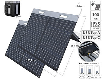 tragbare Solar-Panel: revolt 2er-Set Falt-Solarpanele, 2 monokristalline Zellen, USB-C, ETFE, 100 W