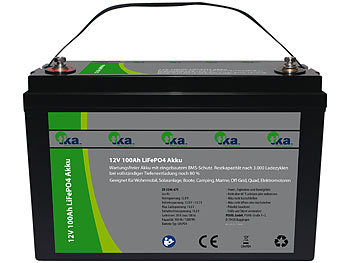 tka 4er-Set LiFePO4-Akkus, 12 V, 100 Ah/1.280 Wh, BMS, für Solaranlagen