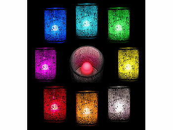 Lunartec 16er-Set wetterfeste LED-RGBWW-Kerzen mit Akku und Ladeschale, App