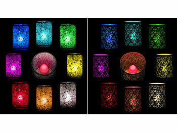 Lunartec 4er-Set wetterfeste LED-RGBWW-Kerzen mit Akku, Ladesch., WLAN-Gateway