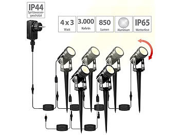 Gartenbeleuchtung LED: Luminea 6er-Set Aluminium-Gartenspots mit COB-LEDs und Erdspieß, 850 lm, 12 W