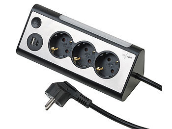 revolt 3-fach-Steckdose mit LED-Nachtlicht, 1x USB A QC, 1x USB C PD, schwarz