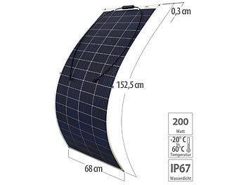 Solarpanel flexibel: revolt Ultraleichtes flexibles Solarmodul für MC4, salzwasserfest, 200W, IP67