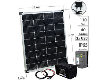 MPPT Solarladeregler: revolt Solaranlagen-Set: MPPT-Laderegler, 110-Watt-Solarpanel und 80-Ah-Akku