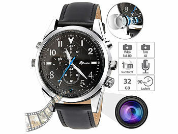 Armbanduhr mit Kamera: OctaCam Video-Armbanduhr, Full HD, Nachtsicht, 4K-Fotos, Voicerecorder, 32GB
