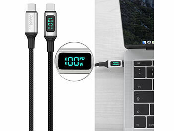 USB C Kabel: Callstel 100-W-PD-USB-C-Daten- & Ladekabel mit digitaler Anzeige, 20V, 5A, 1,2m