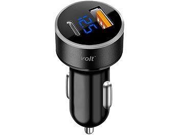 Pkw Voltmeter: revolt Kfz-USB-Ladegerät, LED-Spannungsanzeige, USB-C PD & USB Typ A, 32 W