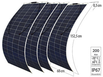 Balkonsolar flexibel: revolt 4er-Set flexible Solarmodule für MC4, salzwasserfest, 200 W, IP67