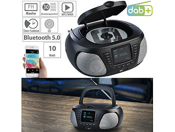 CD Player: VR-Radio Mobile Stereo-Boombox mit DAB+/FM, Bluetooth, CD, AUX, 10 Watt