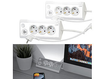 Steckdosenleisten: revolt 3-fach-Steckdose mit Nachtlicht, 1x USB A QC, 1x USB C PD, weiß 2er-Se