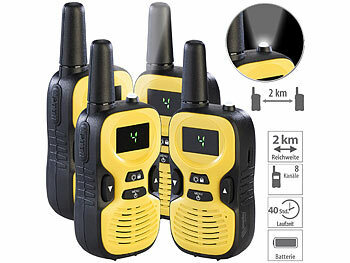 PMR-Funkgeräte-Sets: simvalley 4er-Set Walkie-Talkie-Funkgeräte, 8 Kanälen, 446 MHz, 2 km Reichweite