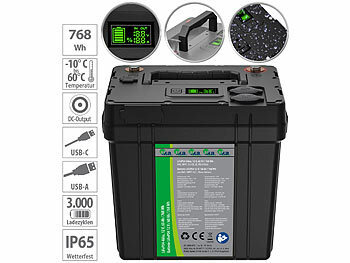 12V Batterie: tka LiFePO4-Akku, 12 V, 60 Ah / 768 Wh, BMS, MPPT, 12 V DC, QC, PD 30 Watt