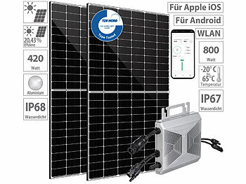 Balkon PV: revolt Solar-Set: 2x 430-W-Solarmodul, 800-Watt-Mikroinverter, Einspeisekabel