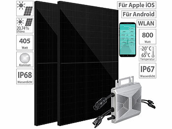 Solarpanele mit Wechselrichter: revolt 820W (2x410W) MPPT-Balkon-Solaranlage + 800W On-Grid-Wechselrichter
