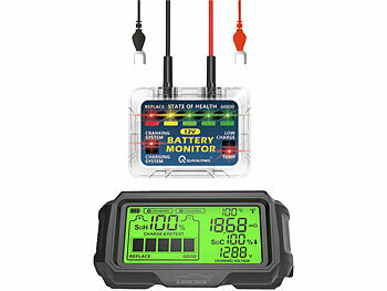Batterie Überwachung: Lescars Kfz-Batterie-Wächter mit Solar-Funk-Monitor, Alarm, für 12-V-Batterien