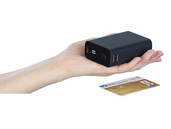 revolt Ultrakompakte Powerbank im Kreditkarten-Format, 20.000mAh, LED-Display