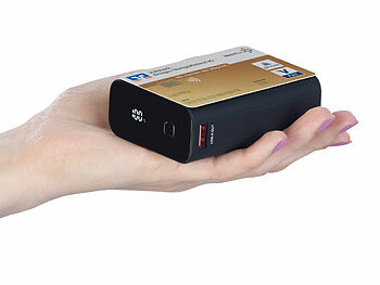 revolt Ultrakompakte Powerbank im Kreditkarten-Format, 20.000mAh, LED-Display
