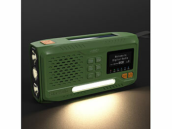 infactory Mobiles DAB+-Kurbelradio mit EWF, Solarpanel, LED, USB, Bluetooth 5
