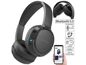 Kopfhörer Over Ear, Bluetooth: auvisio Smartes Over-Ear-Headset mit Bluetooth 5.3, Akku, App, Equalizer