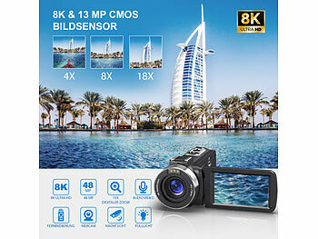Somikon 8K-UHD-WLAN-Camcorder, IPS-Touchdisplay, 48 MP, App, Versandrückläufer