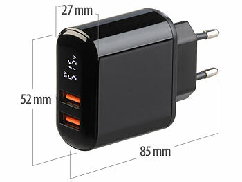 revolt 2-Port-USB-Netzteil mit 2x USB-A, Quick Charge & Display, 18W, schwarz
