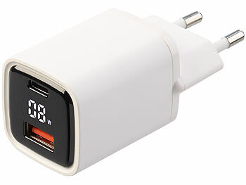 Ladestecker: revolt 2-Port-USB-Netzteil mit USB-A & C, QC 3.0, PD und Display, 33 Watt