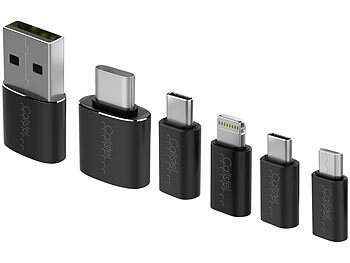 Adapter-Set mit Micro-USB, USB-C, USB-A und Lightning, USB mit OTG