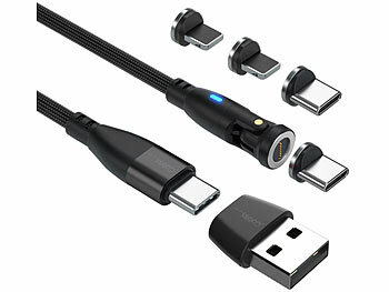 Callstel USB-C/A-Daten- & Ladekabel, USB-C- & Lightning-Magnet-Stecker, 100W PD