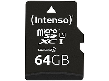 UHS-I microSD-Karte: Intenso microSDXC-Speicherkarte UHS-I Professional, 64 GB, bis 90 MB/s, U3