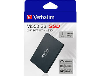 SSD Platten: Verbatim Vi550 S3 SSD, 1 TB, 2.5", SATA III, 7 mm flach, bis zu 520 MB/s