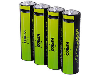 Batterien mit USB: Verico 4er-Set LoopEnergy Li-Ion-Akkus AA / Mignon mit USB-C, 1.700 mAh,1,5V
