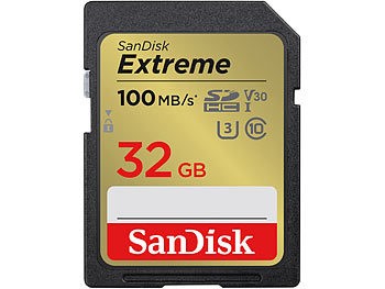 SD-Speicherkarte UHS U1: SanDisk Extreme SDHC-Karte (SDSDXVT-032G-GNCIN), 32 GB, 100 MB/s, U1 / V30