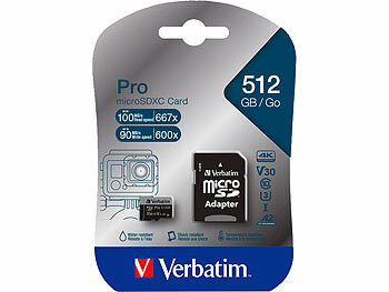microSD-Karten: Verbatim Pro microSDXC-Speicherkarte, 512 GB, 100 MB/s, Class 10, U3, V30