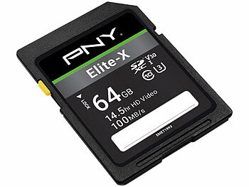 PNY Elite-X SD-Karte mit 64 GB, Lesen bis zu 100 MB/s, Class 10, UHS-I U3