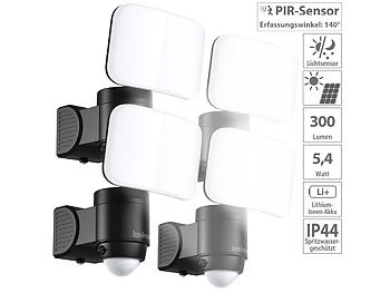 Sensor Leuchtmittel: Luminea 4er-Set kabellose LED-Außenstrahler, PIR-Bewegungsmelder, 300 lm, IP44