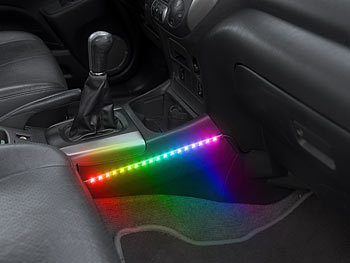 Lescars 4er-Set Kfz-LED-RGB-Streifen mit Fernbedienung, Bluetooth, App
