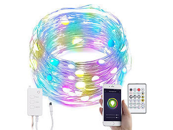 Luminea Home Control 2er RGB-LED-Lichterdraht mit Musik-Steueurung, WLAN und App, USB, 10 m