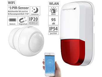 Hausalarm: VisorTech WLAN-Outdoor-Sirene für ELESION,Akku, WLAN, 95 dB, PIR-Sensor, IP54