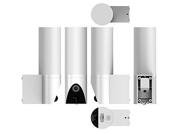 VisorTech LED-Außenwandleuchte & WLAN-2K-Kamera, PIR, Nachtsicht, App, weiß