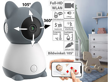 Babyfon: 7links WLAN-Video-Babyphone, per App dreh- & schwenkbares Objektiv, Full-HD
