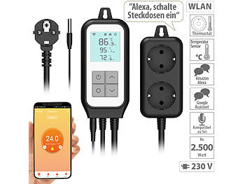 Thermotimer: revolt WLAN-Steckdosen-Thermostat für 2 Geräte, Sensor, App, Sprachsteuerung