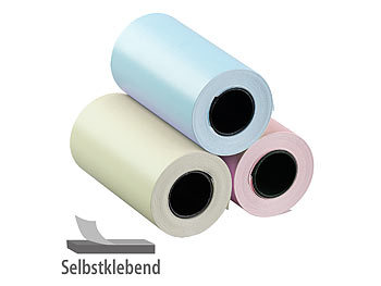 Thermopapier BPA-frei: Callstel 3er-Set selbstklebende Etiketten-Rollen, 80 mm Breite, je 3,5 m, bunt