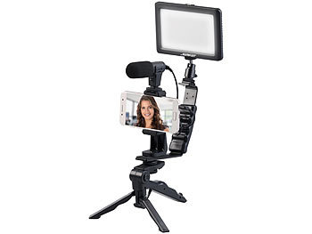Somikon 4-teiliges Vlogging-Set mit LED-Leuchte, Mikrofon, Stativ & Halterung
