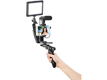 Somikon 4-teiliges Vlogging-Set mit LED-Leuchte, Mikrofon, Stativ & Halterung