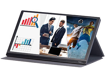 auvisio 2er-Set mobile Full-HD-IPS-Monitors, 39,6 cm (15.6"), USB Typ C, HDMI