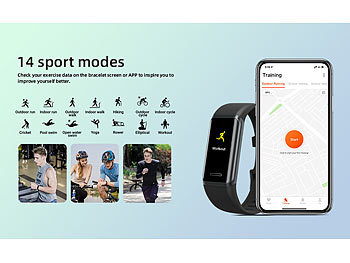 newgen medicals Fitness-Armband mit Touch, Herzfrequenz, SpO2, App, Alexa, IP68