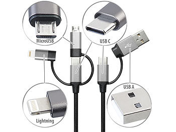 Callstel 2er -6in1-Lade- & Datenkabel USB-A/C zu USB-C/Micro-USB/Lightning, 60W